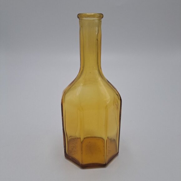 Vintage Wheaton Amber Glass Hexagonal Bottle Vase - Picture 1 of 7